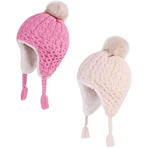 LANGZHEN Toddler Kids Infant Winter Hat,Earflap Knit Warm Cap Fleece Lined Beanie for Baby Boys Girls