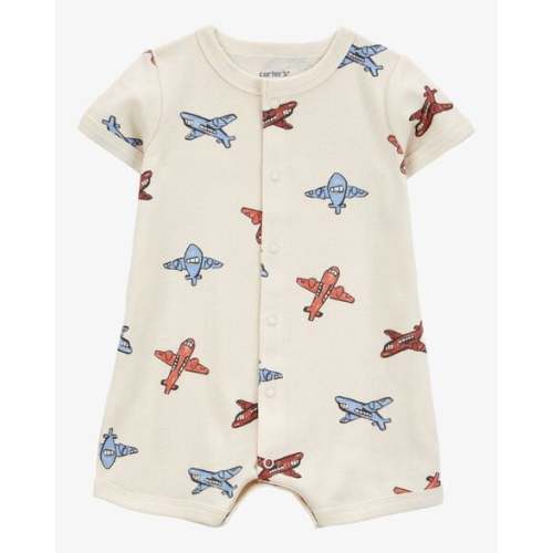 Baby Airplane-Print Ribbed Short-Sleeve Romper - Cream - Carter's | Carter's