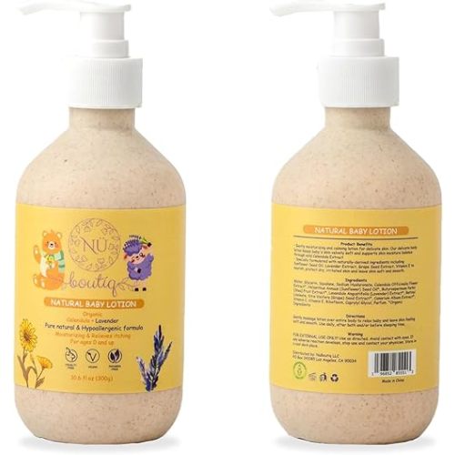 Organic Vegan Baby Lotion, Moisturizing and calming kids body lotion with Calendula & Lavender, newborns All Skin Types, New Biodegradable bottle(300g), 10.60 Fl Oz (Pack of 1)
