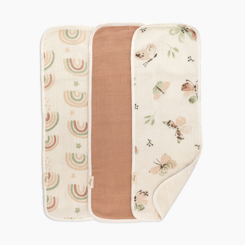 Crane Baby Cotton Muslin and Terry Burp Cloth Set (3 Pack) - Parker Rainbow/Butterfly