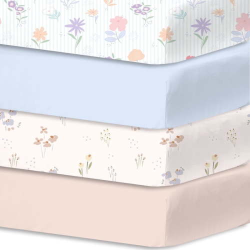 Bimocosy Crib Sheets Fitted 4 Pack for Baby Boys & Girls, Soft Microfiber Toddler Bed Sheets for Standard Crib & Toddler Mattresses 52'’ x 28'' (Garden)