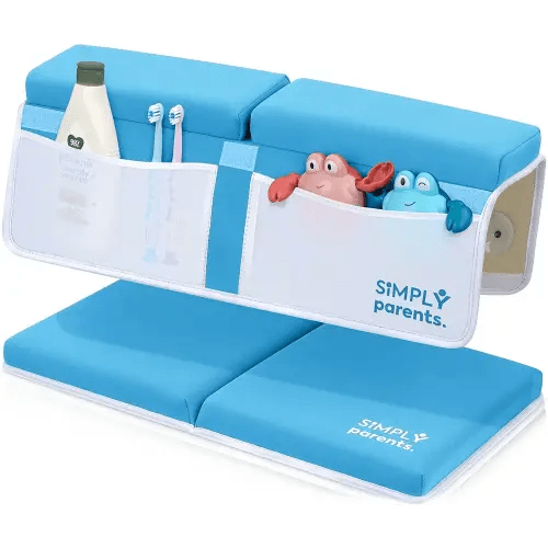 Simply Parents Comfortable Baby Bath Kneeler and Elbow Rest Pad Set - Quick-Dry Non-Slip Bath Kneeling Pad for Bathing Baby, Baby Bath Time Essentials for Newborn, Turquoise Blue