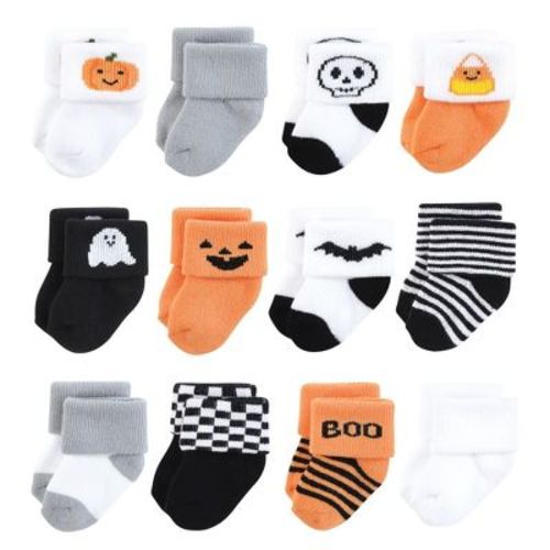 Hudson Baby Infant Baby Cotton Rich Newborn and Terry Socks 12-Pack, Halloween, 6-12 Months