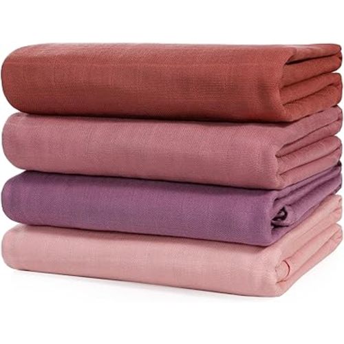 Muslin Swaddle Blankets, Large Receiving Blankets for Boys and Girls, 4-Pack Soft and Breathable Swaddle Wrap for Newborn, 47 x 47 inches (Pink Series)