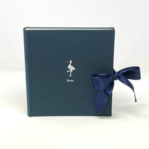 Photo album, blue-grey, 23 x 24 cm, white stork