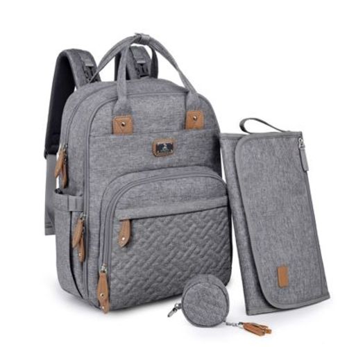 Dikaslon Diaper Bag Backpack With Portable Changing Pad, Pacifier Case And Stroller Straps, Brown