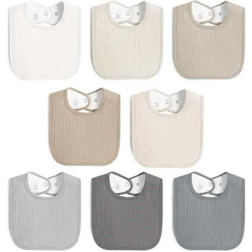 MairMore 8 Pack Muslin 100% Cotton Baby Bibs for Unisex, Soft and Absorbent Gender Neutral Set for Feeding and Drooling