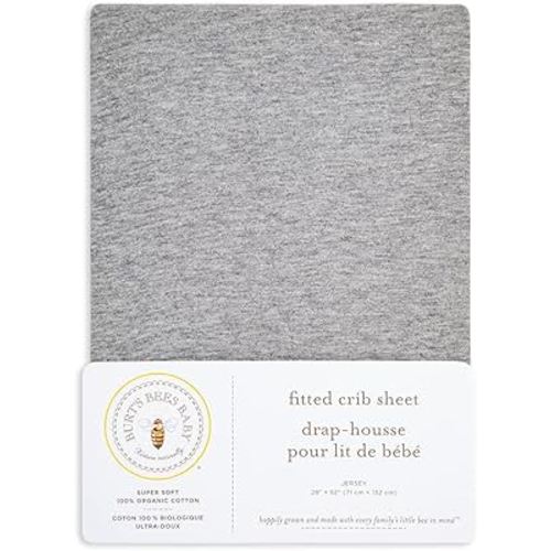 Burt's Bees Baby - Fitted Crib Sheet, Girls Boys & Unisex 100% Organic Cotton Crib Sheet for Standard Crib & Toddler Mattresses