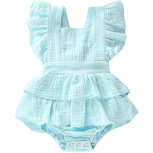 Douhoow Infant Baby Girl Romper Baby Ruffle Bodysuit Jumpsuit One-Piece Cotton Linen Clothes