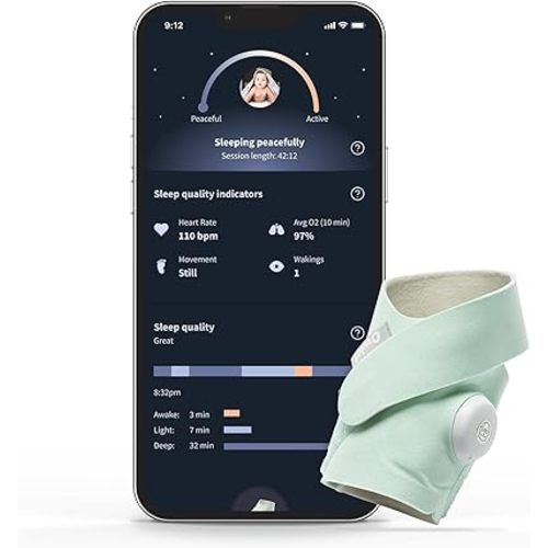 Owlet Dream Sock - Smart Baby Monitor View Heart Rate and Average Oxygen O2 ( Sleep Quality Indicators) Mint (Renewed)