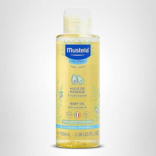 Mustela Baby Oil - Moisturizing Oil for Massage - with Natural Avocado, Pomegranate & Sunflower Oil - 3.38 fl. Oz