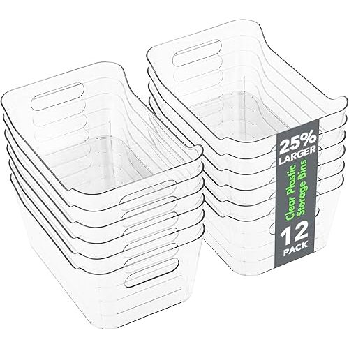 Tiawudi 12 Pack Plastic Storage Bins, Multi-Use Organizer Bins, Pantry Organizer, Clear Storage Containers for Home, Kitchen, Office, Cabinet, Shelf and Fridge Organization