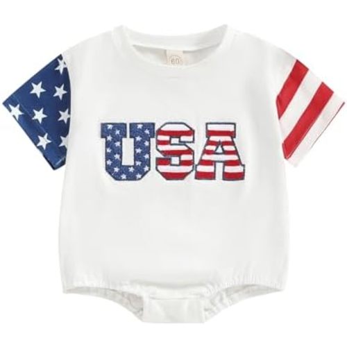 BemeyourBBs Baby Boy Girl 4th of July Outfit USA Short Sleeve Bubble Romper Jumpsuit Newborn Fourth of July Summer Clothes