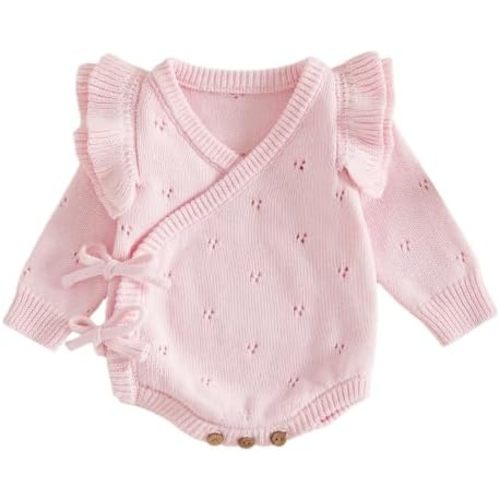 Kupretty Newborn Baby Girl Sweater Ruffle Knit Romper Wrap Bodysuit