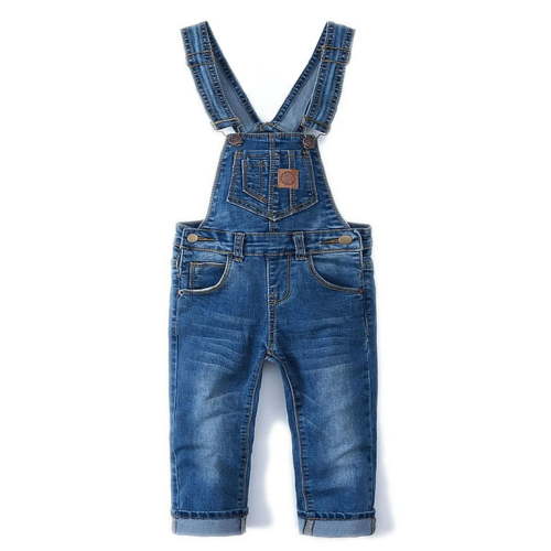 KIDSCOOL SPACE Little Girl Boy Ripped Denim Cute Slim Pants Jean overalls, Deep Blue, 9-12 Months