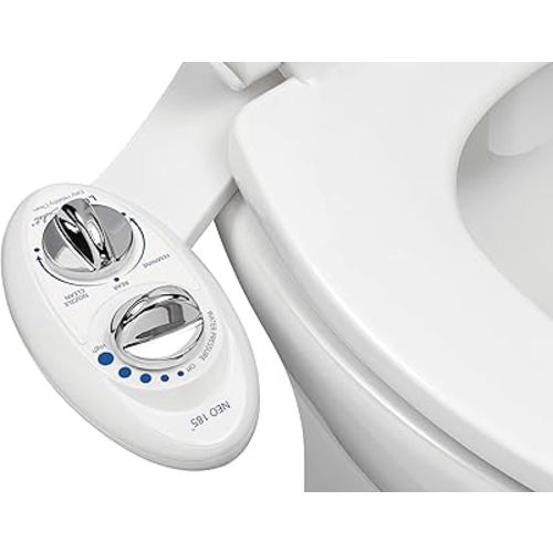 LUXE Bidet NEO 185 - Self-Cleaning, Dual Nozzle, Non-Electric Bidet Attachment for Toilet Seat, Adjustable Water Pressure, Rear and Feminine Wash (White)