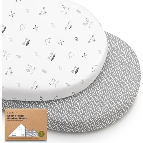 2-Pack Organic Bassinet Sheets for Girls, Boys - 100% Cotton Bassinet Mattress Sheets Compatible with Halo Bassinest Swivel Sleeper, Graco, Baby Delight, Chicco, Unisex Fitted Bassinet Sheets (Nordic)