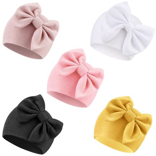 Newborn Baby Girl Hats with Bow Cotton Toddler Infant Beanie Cap Newborn Hospital Hats for Baby Girl Kid 0-24 Months