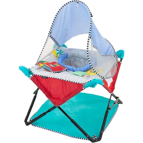 Bright Starts, Pop 'N Jump Portable Baby Activity Center, Indoor Outdoor Use, Lightweight, Carrying Bag, Canopy, 6-12 Months (Animals)