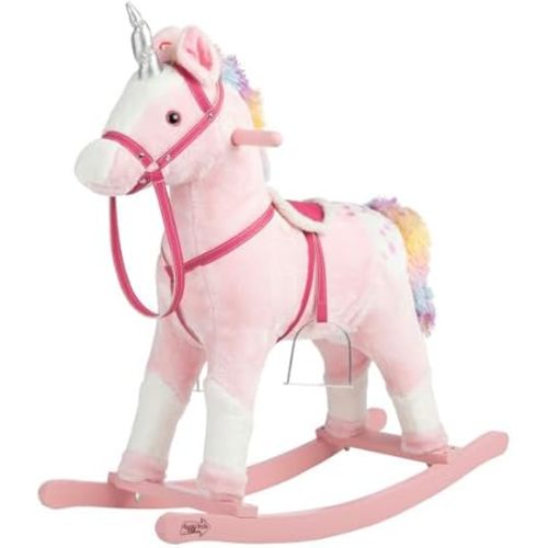 Plush Unicorn with Realistic Sounds Ride on Toys for Ages 3+ Wooden Rocking Horse Pink