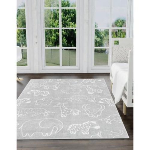 Unique Loom Whimsy Kids Collection Area Rug - Safari Animals (2' 2" X 2' 11" Rectangle Gray/ivory)