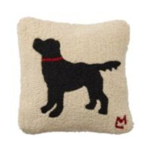 Wool Hooked Throw Pillow, Black Dog, 14" x 14"