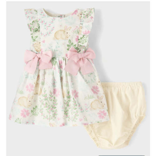 Baby Girls Sleeveless Bunny Bow Flutter Dress - WHITE