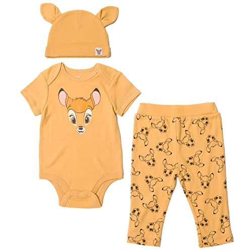 Disney Mickey Mouse Minnie Mouse Lion King Winnie The Pooh Baby Bodysuit Pants and Hat 3 Piece Outfit Set Newborn to Infant