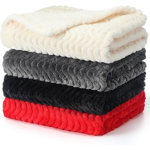 Frienda 4 Pcs Baby Fuzzy Blanket Fluffy Baby Blanket for Boys Girls Soft Warm Infant Newborn Toddler Receiving Nursery Bed Supplies, 32 x 24 Inch(Red Black Color)