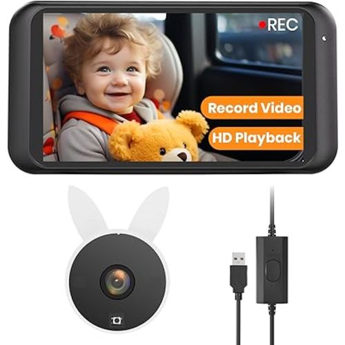 Babyvue BV2MAX Baby Car Camera with Video Recording & Playback, 4.5" 1080P HD Baby Car Monitor with Automatic IR Night Vision, USB Plug & Play, Rear-Facing Camera for Infant Car Seat