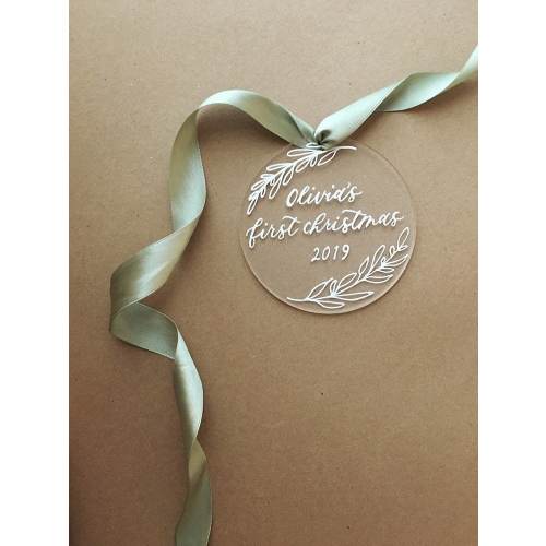 Baby's First Christmas Ornament, Clear Personalized Ornament, Custom Christmas Gift, Baby Gift, Calligraphy Ornament, Baby Milestone