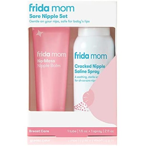 Frida Mom Sore Nipple Set | Cracked Nipple Saline Spray, No-Mess Nipple Cream | 2 Piece Set | Breastfeeding Set for New Moms