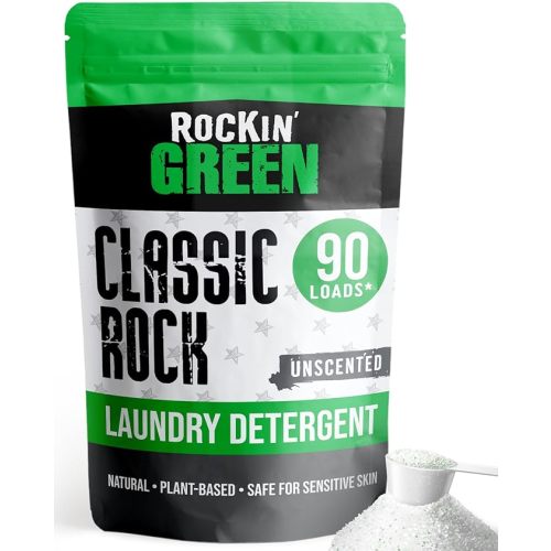 Rockin' Green Classic Rock Laundry Detergent Powder (90 Loads) - All Natural Laundry Detergent - Sensitive Skin Laundry Powder (Unscented)