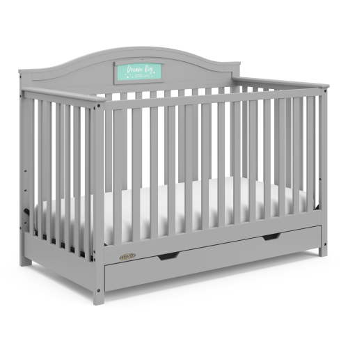 Graco Story 5-in-1 Convertible Baby Crib with Drawer and Reversible Headboard, Pebble Gray