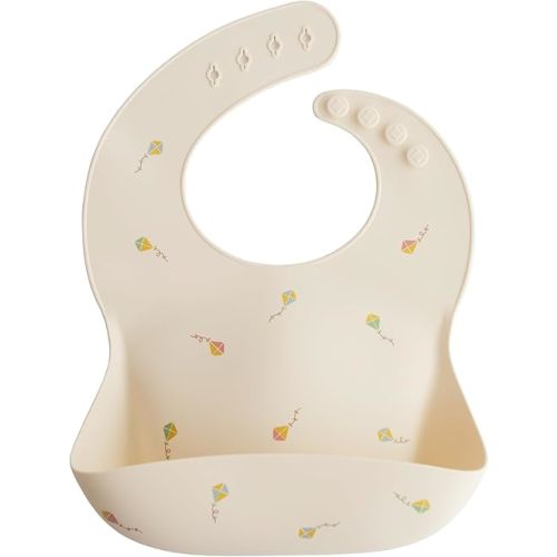 mushie Silicone Baby Bib | Adjustable Fit Waterproof Bibs (Kites)