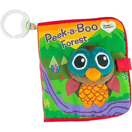 Lamaze Peek-A-Boo Forest Soft Baby Book - Clip-On Cloth Book - Washable Crinkling Fabric Pages for Sensory Play - Teething and Learning Toys for Babies - 6 Months and Up