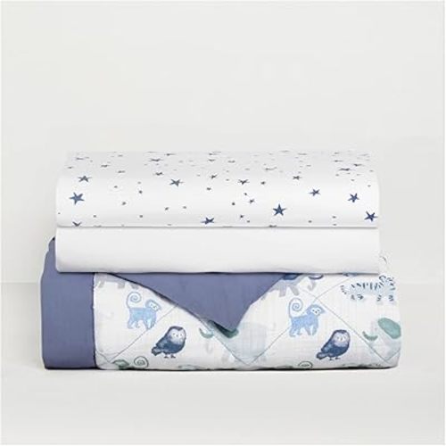 aden + anais Essentials 3-Piece Crib Bedding Set, Baby Bedding Bundle, Cotton Blanket, Crib Sheet, Crib Skirt, Time to Dream