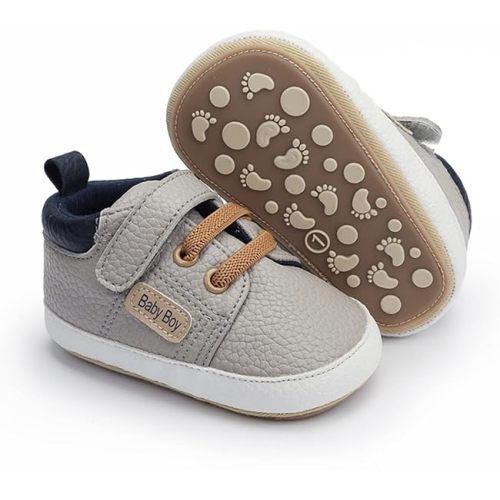 HsdsBebe Baby Boys Girls Pu Leather Hard Bottom Walking Sneakers Toddler Rubber Sole First Walkers Infant Cartoon Slippers Crib Shoes