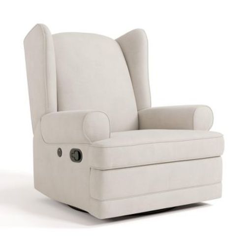 Storkcraft Serenity Wingback Upholstered Recliner Glider with USB Charging Ivory