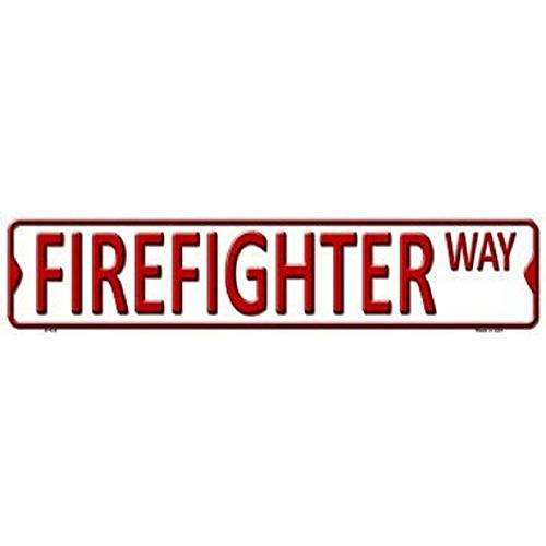 ZMKDLL Firefighter Way Metal Tin Sign Plate Drive Way Road Street Novelty Plaque Wall Hanging Bar Yard Garden Decor Sign 4" x 16"