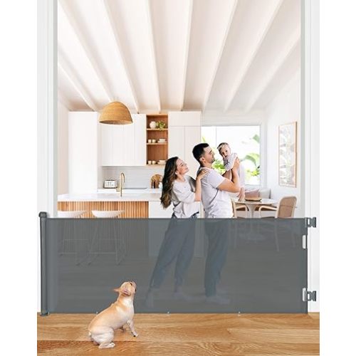 COMOMY 118" Retractable Baby Gates Extra Wide, Retractable Dog Gate for Large Openings, Extra Long Dog Gates for The House, Extra Large Mesh Pet Gate for Stairs, Doorways, Hallways, Indoor&Outdoor