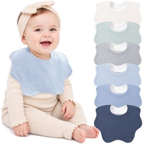 Bearmoss Muslin Baby Bibs for Drooling & Teething Cotton Drool Bib 6 Pack