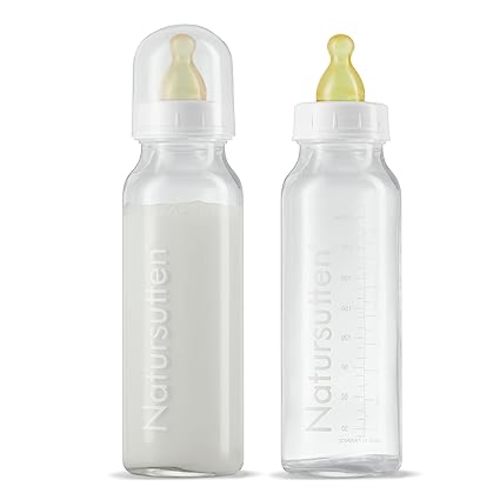Natursutten Anti-Colic Glass Baby Bottle 2-Pack - 4 Ounce Bottles for Breastfeeding Babies - Newborn Bottles Set: Natural Rubber Slow-Flow Bottle Nipples, Seals, Valves, Baby Bottle Caps