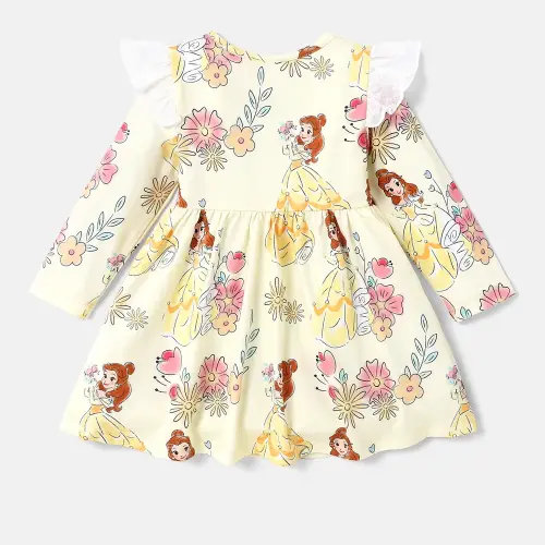 Disney Princess Baby Girl Floral & Character Print Ruffled Long-sleeve Dress