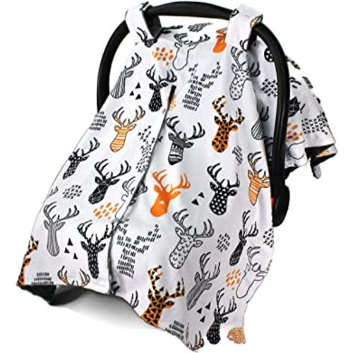 Top Tots Deluxe Baby Car Seat Canopy Cover, Deer Heads, Minky Dot, Orange