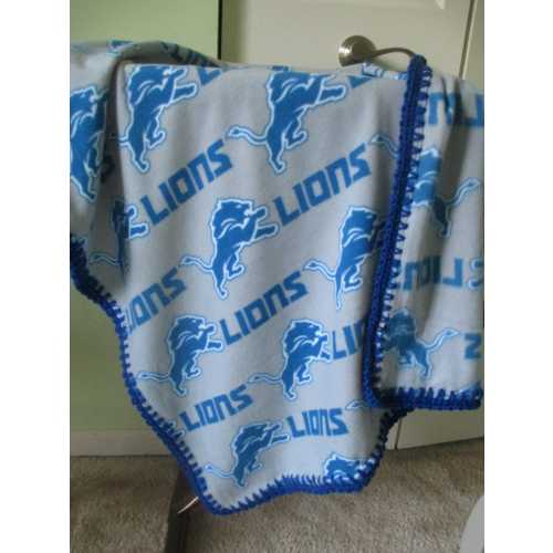 DETROIT LIONS Baby Blanket, Fleece with Hand Crocheted Edging, Handmade