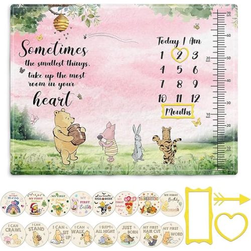 Winnie the Pooh Pink Baby Blanket Growth Chart