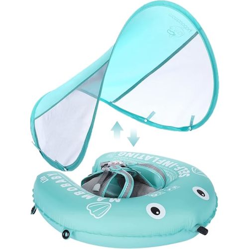 Mambobaby Newest Compressible Folding Baby Self-Inflating Float with Sun Canopy – Green
