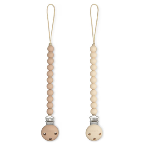 Comfy Cubs Pacifier Clips 2 Pack - 100% Food Grade Silicone Baby Pacifier Clips, BPA & PVC Free - CPSIA Certified, Lightweight and Flexible Baby Gifts - Beige & Light Beige