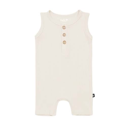 Ribbed Sleeveless Shortall in Oat- 3-6mo